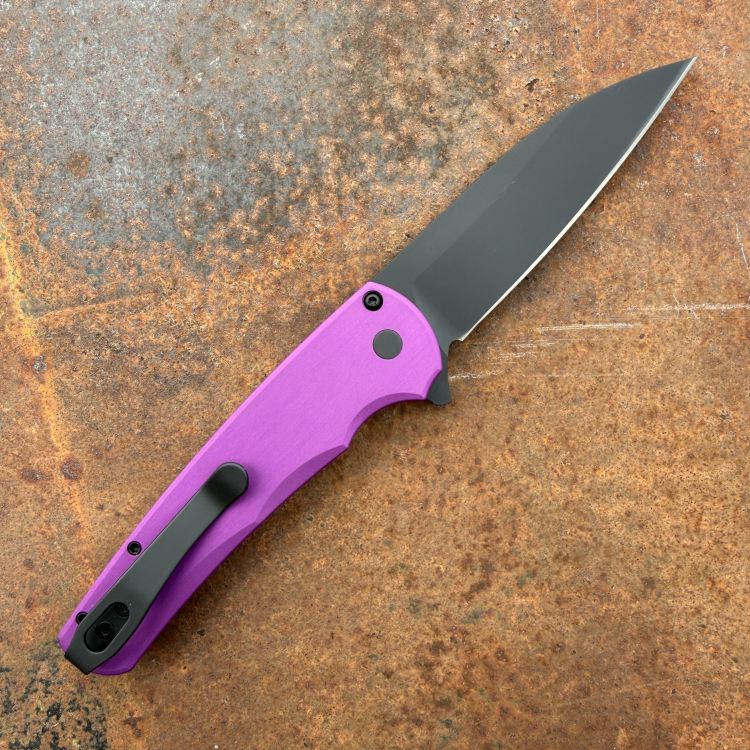Pro-Tech Malibu Button Lock Knife - Smooth Purple AL - Wharncliffe Black DLC MagnaCut Blade